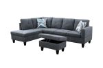 Dark Grey Flannelette 3-Piece Living Room Sofa Set A