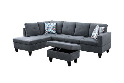 Dark Grey Flannelette 3-Piece Living Room Sofa Set A